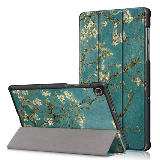 Pattern Printing Leather Smart Case Dual-Angle Tri-fold Stand Auto-Wake/Sleep Tablet Cover for Lenovo Smart Tab M10 FHD Plus/Tab M10 Plus TB-X606F - Tree with Flowers