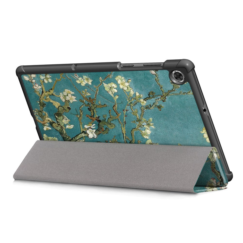 Pattern Printing Leather Smart Case Dual-Angle Tri-fold Stand Auto-Wake/Sleep Tablet Cover for Lenovo Smart Tab M10 FHD Plus/Tab M10 Plus TB-X606F - Tree with Flowers