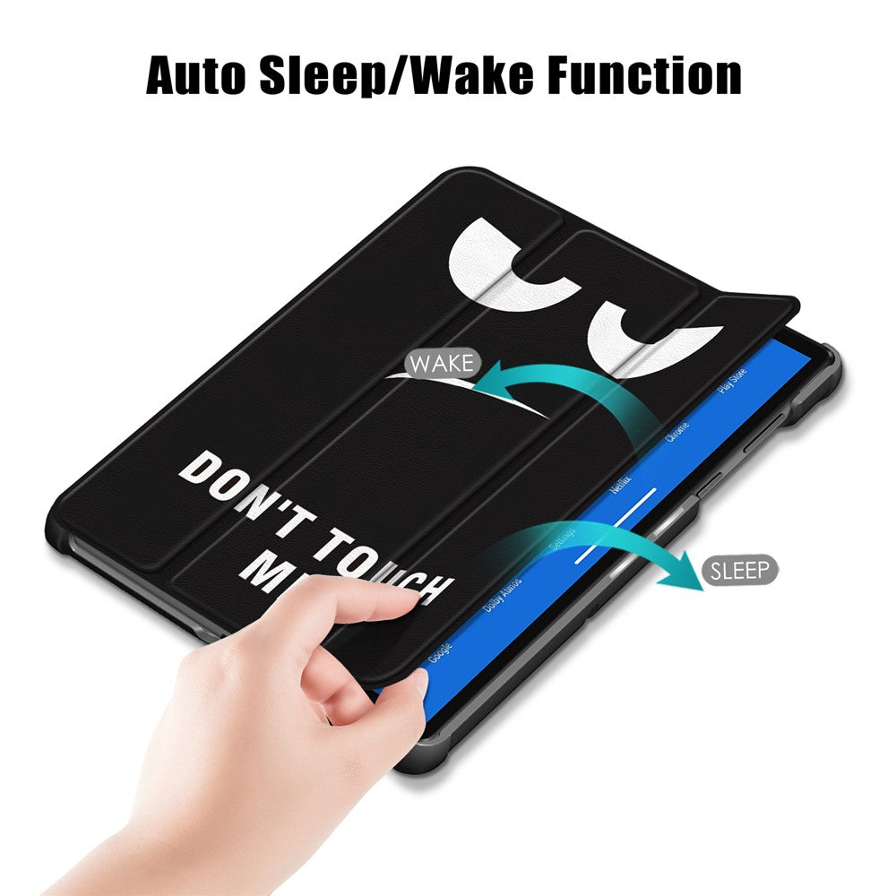 Pattern Printing Leather Smart Case Dual-Angle Tri-fold Stand Auto-Wake/Sleep Tablet Cover for Lenovo Smart Tab M10 FHD Plus/Tab M10 Plus TB-X606F - Do not Touch Me