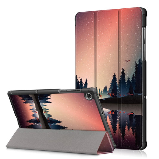 Pattern Printing Leather Smart Case Dual-Angle Tri-fold Stand Auto-Wake/Sleep Tablet Cover for Lenovo Smart Tab M10 FHD Plus/Tab M10 Plus TB-X606F - Tree and Reflection