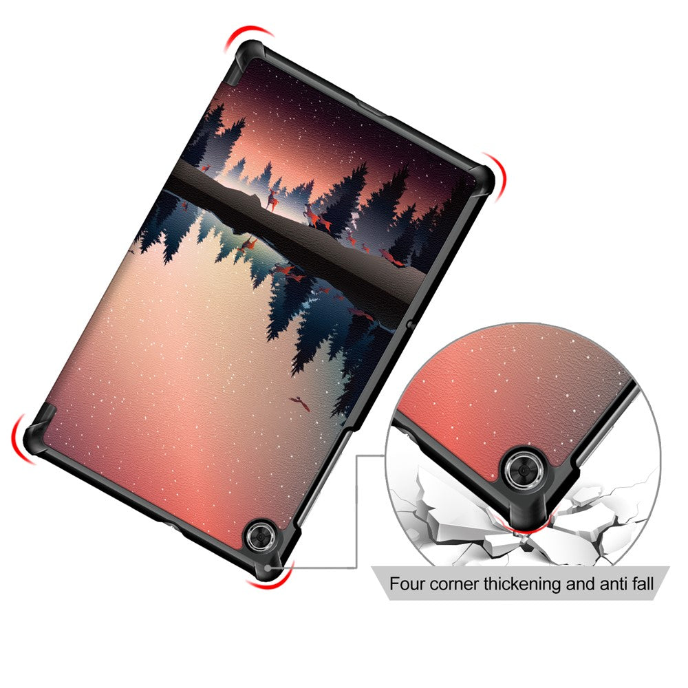Pattern Printing Leather Smart Case Dual-Angle Tri-fold Stand Auto-Wake/Sleep Tablet Cover for Lenovo Smart Tab M10 FHD Plus/Tab M10 Plus TB-X606F - Tree and Reflection