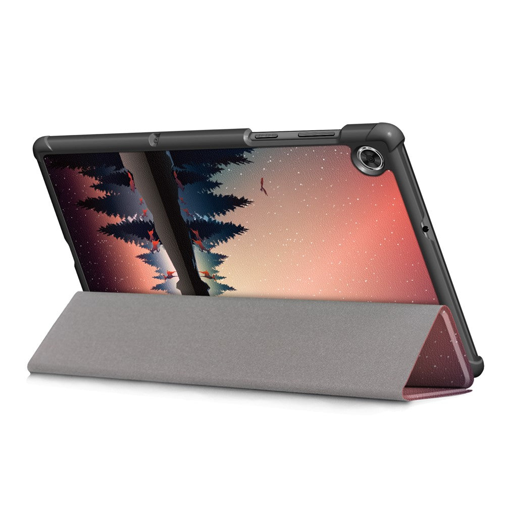 Pattern Printing Leather Smart Case Dual-Angle Tri-fold Stand Auto-Wake/Sleep Tablet Cover for Lenovo Smart Tab M10 FHD Plus/Tab M10 Plus TB-X606F - Tree and Reflection