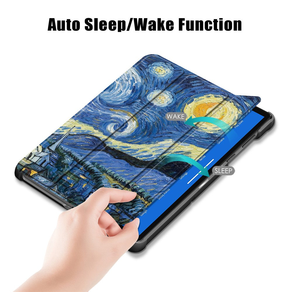 Pattern Printing Leather Smart Case Dual-Angle Tri-fold Stand Auto-Wake/Sleep Tablet Cover for Lenovo Smart Tab M10 FHD Plus/Tab M10 Plus TB-X606F - Painting Pattern