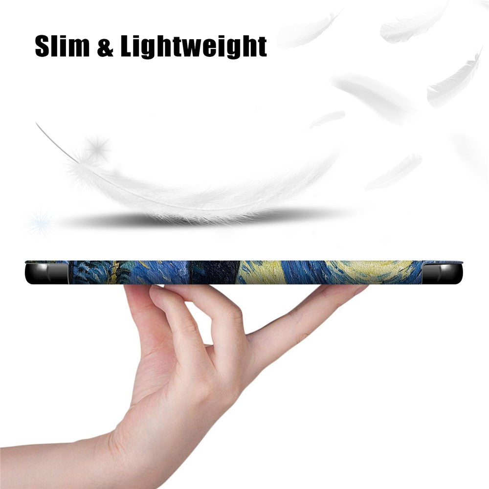 Pattern Printing Leather Smart Case Dual-Angle Tri-fold Stand Auto-Wake/Sleep Tablet Cover for Lenovo Smart Tab M10 FHD Plus/Tab M10 Plus TB-X606F - Painting Pattern