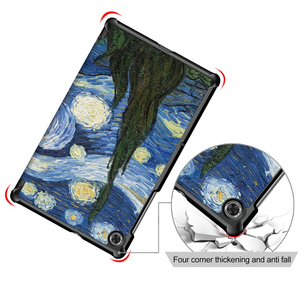 Pattern Printing Leather Smart Case Dual-Angle Tri-fold Stand Auto-Wake/Sleep Tablet Cover for Lenovo Smart Tab M10 FHD Plus/Tab M10 Plus TB-X606F - Painting Pattern