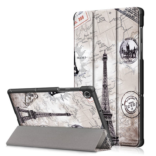 Pattern Printing Leather Smart Case Dual-Angle Tri-fold Stand Auto-Wake/Sleep Tablet Cover for Lenovo Smart Tab M10 FHD Plus/Tab M10 Plus TB-X606F - Eiffel Tower