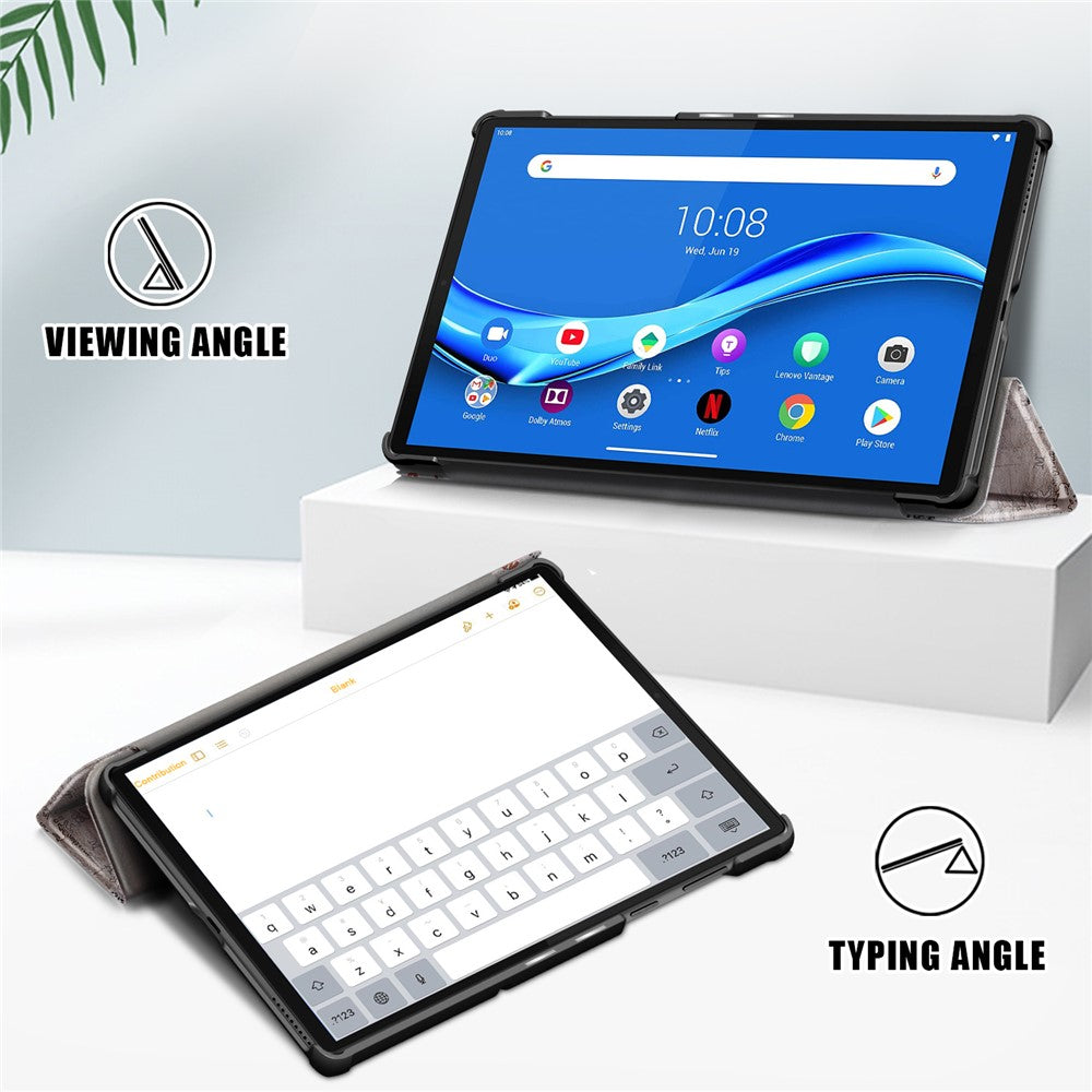 Pattern Printing Leather Smart Case Dual-Angle Tri-fold Stand Auto-Wake/Sleep Tablet Cover for Lenovo Smart Tab M10 FHD Plus/Tab M10 Plus TB-X606F - Eiffel Tower