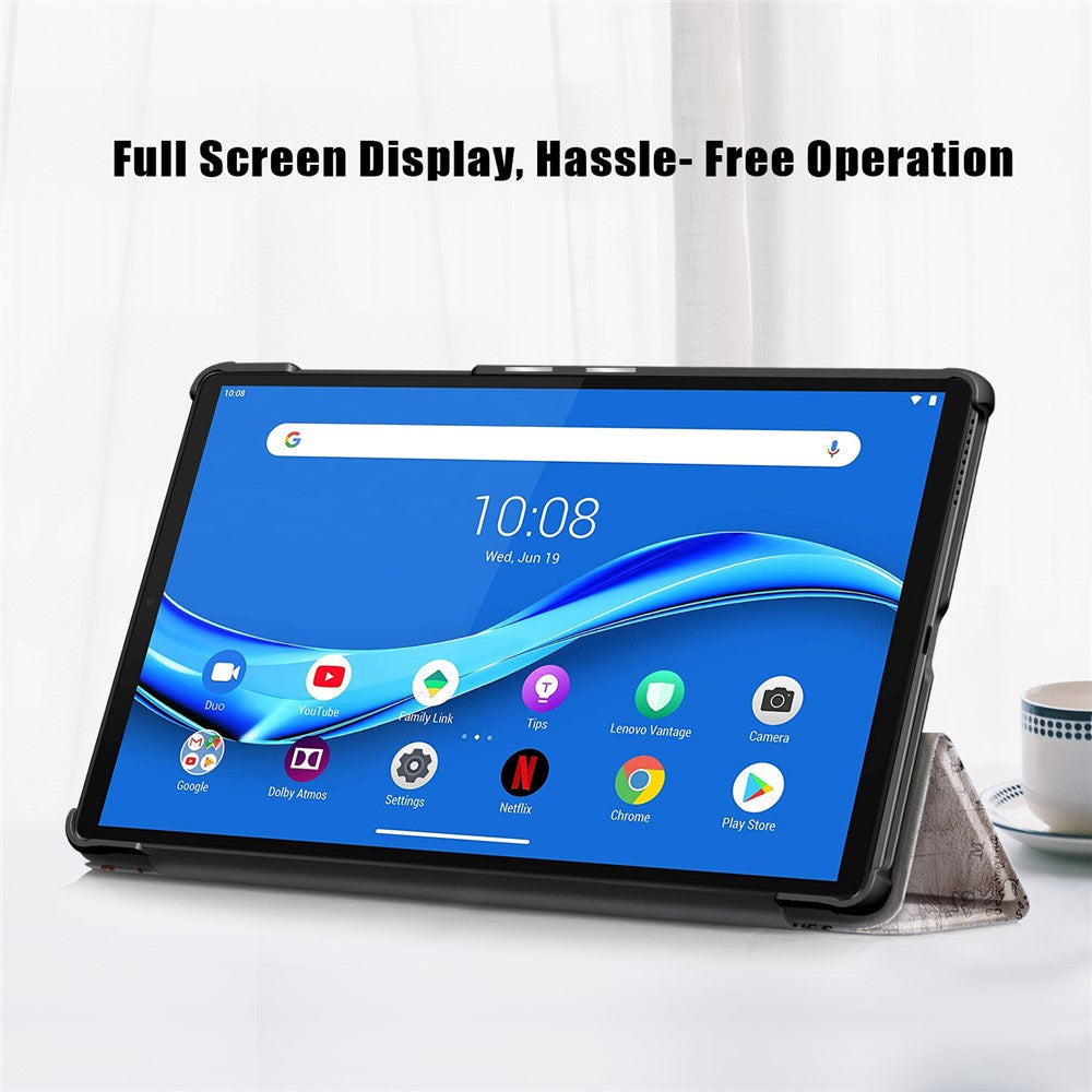 Pattern Printing Leather Smart Case Dual-Angle Tri-fold Stand Auto-Wake/Sleep Tablet Cover for Lenovo Smart Tab M10 FHD Plus/Tab M10 Plus TB-X606F - Eiffel Tower