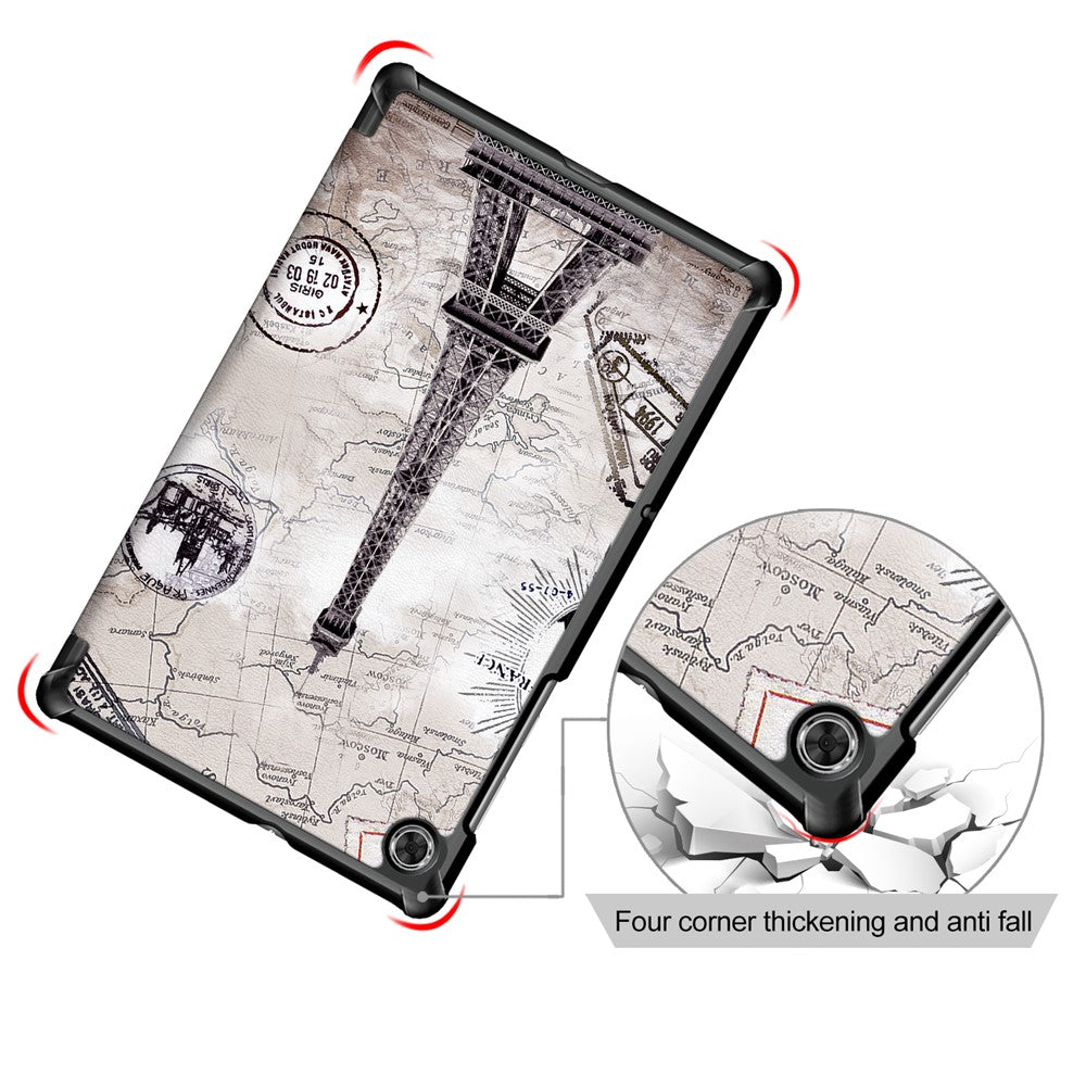 Pattern Printing Leather Smart Case Dual-Angle Tri-fold Stand Auto-Wake/Sleep Tablet Cover for Lenovo Smart Tab M10 FHD Plus/Tab M10 Plus TB-X606F - Eiffel Tower