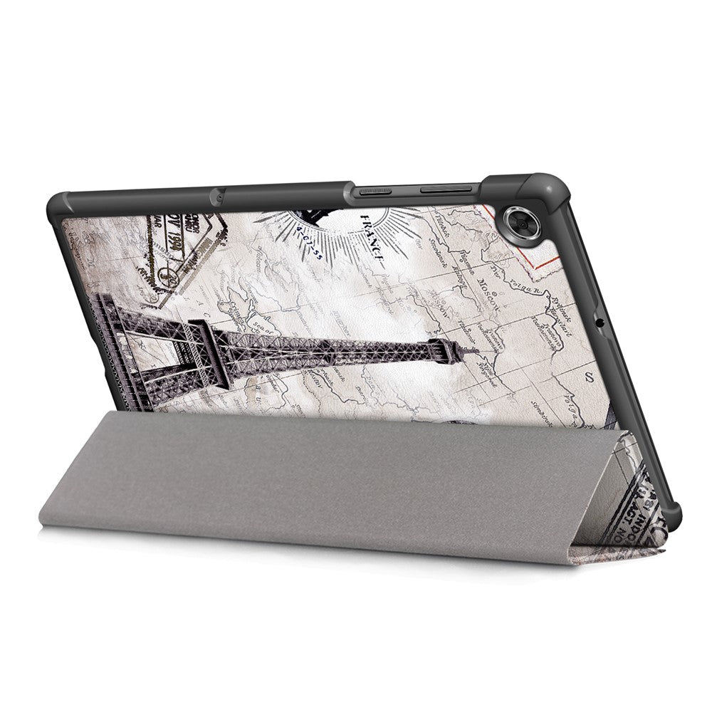 Pattern Printing Leather Smart Case Dual-Angle Tri-fold Stand Auto-Wake/Sleep Tablet Cover for Lenovo Smart Tab M10 FHD Plus/Tab M10 Plus TB-X606F - Eiffel Tower