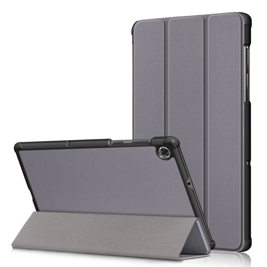 Textured Leather Tri-fold Stand Case Auto-Wake/Sleep Smart Tablet Cover Ultra Slim for Lenovo Smart Tab M10 FHD Plus/Tab M10 Plus TB-X606F - Grey