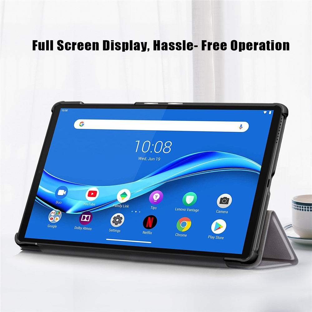 Textured Leather Tri-fold Stand Case Auto-Wake/Sleep Smart Tablet Cover Ultra Slim for Lenovo Smart Tab M10 FHD Plus/Tab M10 Plus TB-X606F - Grey