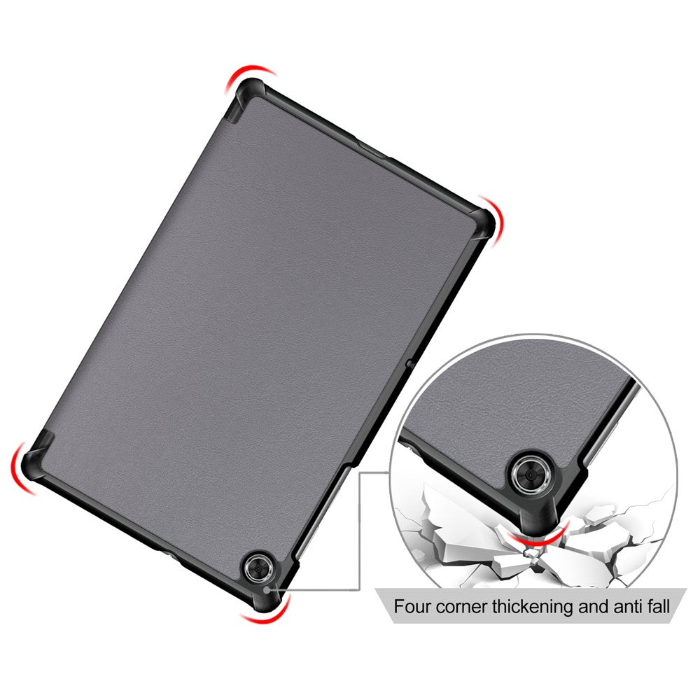 Textured Leather Tri-fold Stand Case Auto-Wake/Sleep Smart Tablet Cover Ultra Slim for Lenovo Smart Tab M10 FHD Plus/Tab M10 Plus TB-X606F - Grey
