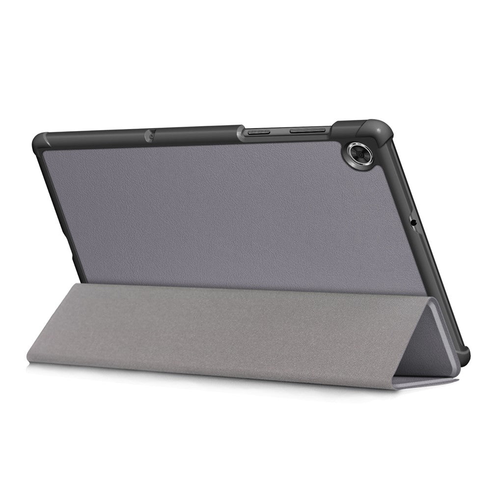 Textured Leather Tri-fold Stand Case Auto-Wake/Sleep Smart Tablet Cover Ultra Slim for Lenovo Smart Tab M10 FHD Plus/Tab M10 Plus TB-X606F - Grey