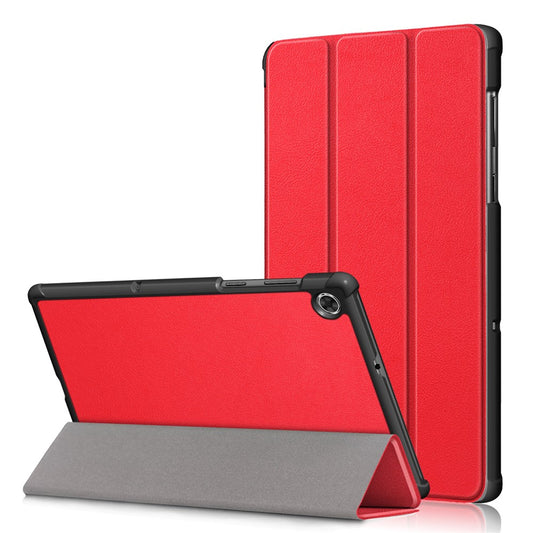 Textured Leather Tri-fold Stand Case Auto-Wake/Sleep Smart Tablet Cover Ultra Slim for Lenovo Smart Tab M10 FHD Plus/Tab M10 Plus TB-X606F - Red