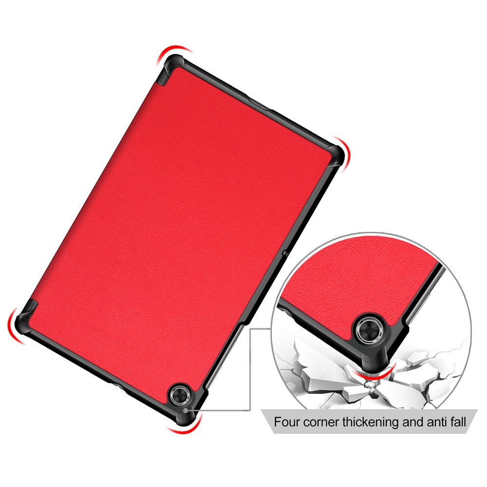 Textured Leather Tri-fold Stand Case Auto-Wake/Sleep Smart Tablet Cover Ultra Slim for Lenovo Smart Tab M10 FHD Plus/Tab M10 Plus TB-X606F - Red
