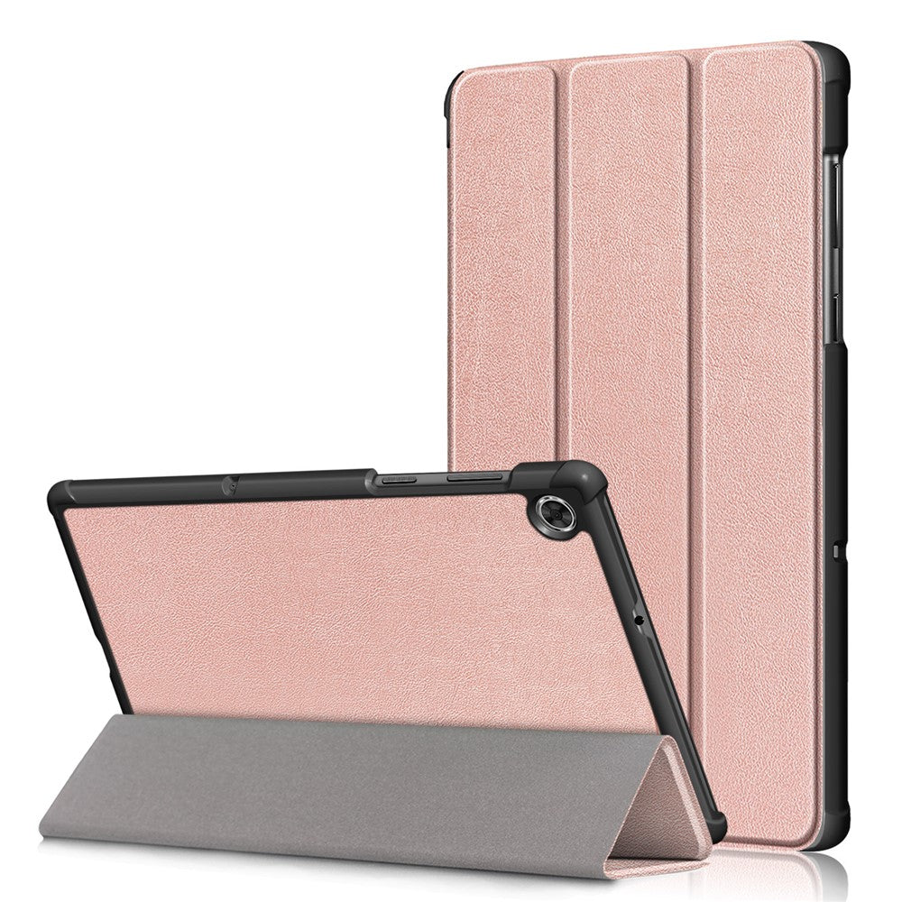 Textured Leather Tri-fold Stand Case Auto-Wake/Sleep Smart Tablet Cover Ultra Slim for Lenovo Smart Tab M10 FHD Plus/Tab M10 Plus TB-X606F - Rose Gold