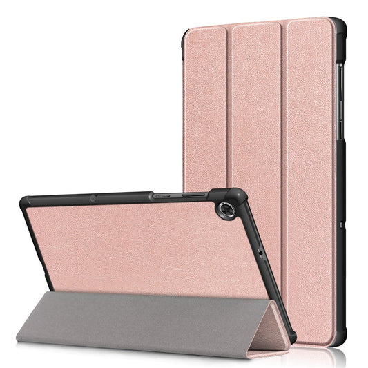 Textured Leather Tri-fold Stand Case Auto-Wake/Sleep Smart Tablet Cover Ultra Slim for Lenovo Smart Tab M10 FHD Plus/Tab M10 Plus TB-X606F - Rose Gold