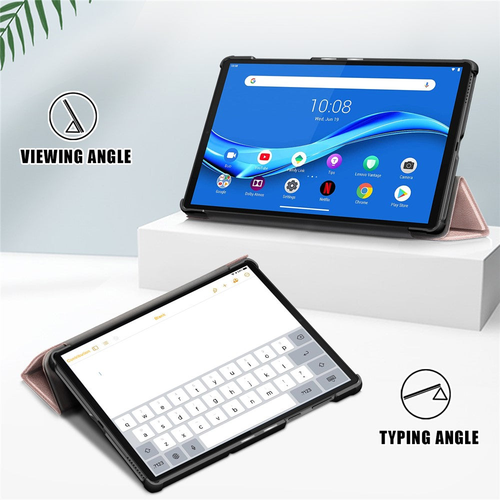 Textured Leather Tri-fold Stand Case Auto-Wake/Sleep Smart Tablet Cover Ultra Slim for Lenovo Smart Tab M10 FHD Plus/Tab M10 Plus TB-X606F - Rose Gold