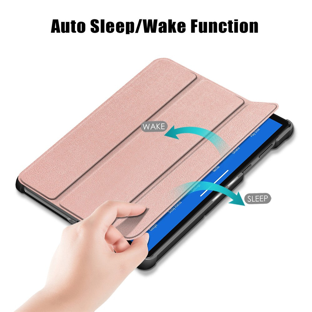 Textured Leather Tri-fold Stand Case Auto-Wake/Sleep Smart Tablet Cover Ultra Slim for Lenovo Smart Tab M10 FHD Plus/Tab M10 Plus TB-X606F - Rose Gold