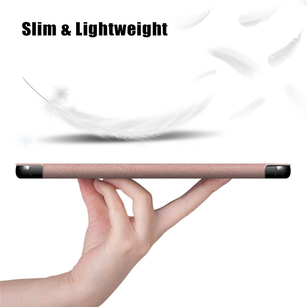 Textured Leather Tri-fold Stand Case Auto-Wake/Sleep Smart Tablet Cover Ultra Slim for Lenovo Smart Tab M10 FHD Plus/Tab M10 Plus TB-X606F - Rose Gold