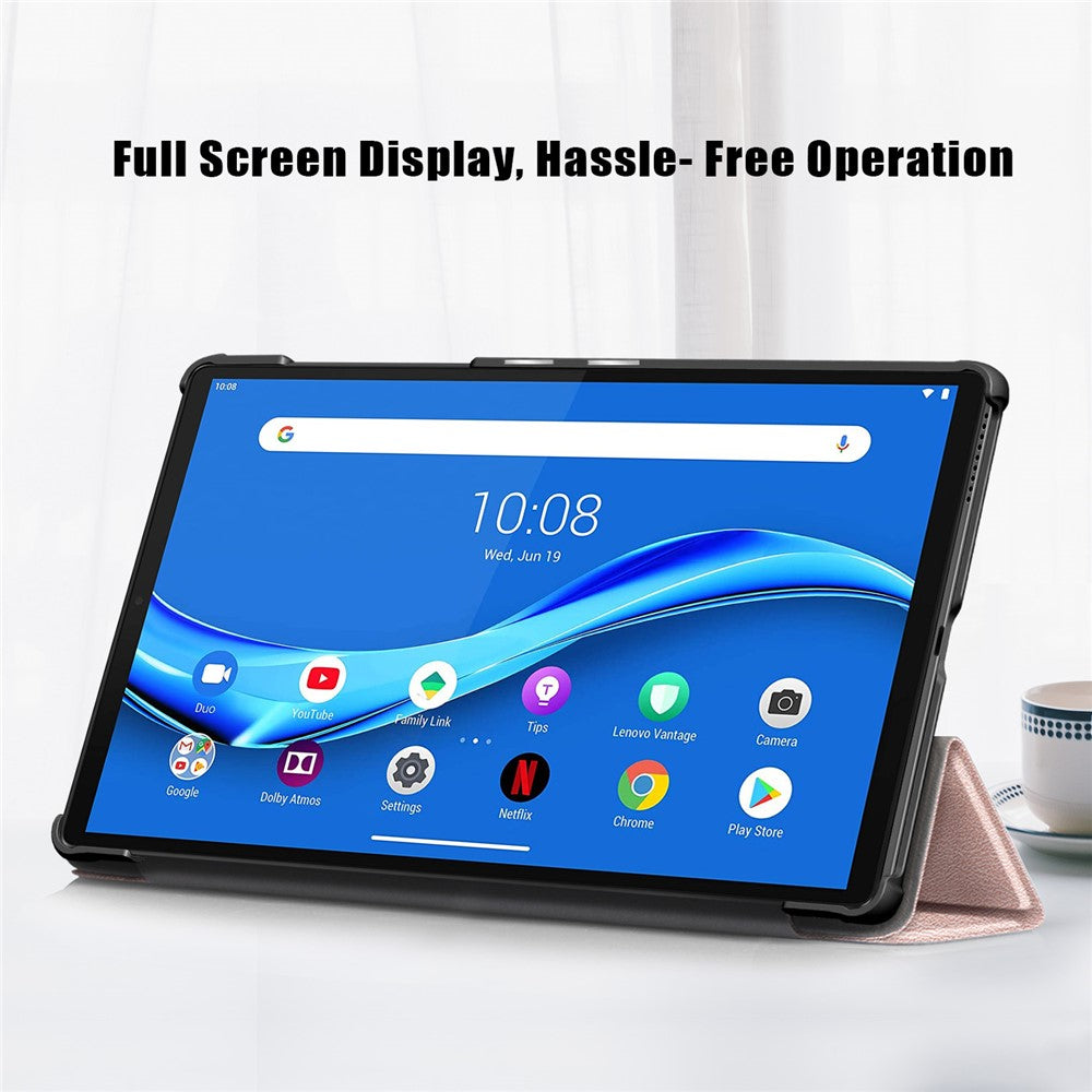 Textured Leather Tri-fold Stand Case Auto-Wake/Sleep Smart Tablet Cover Ultra Slim for Lenovo Smart Tab M10 FHD Plus/Tab M10 Plus TB-X606F - Rose Gold