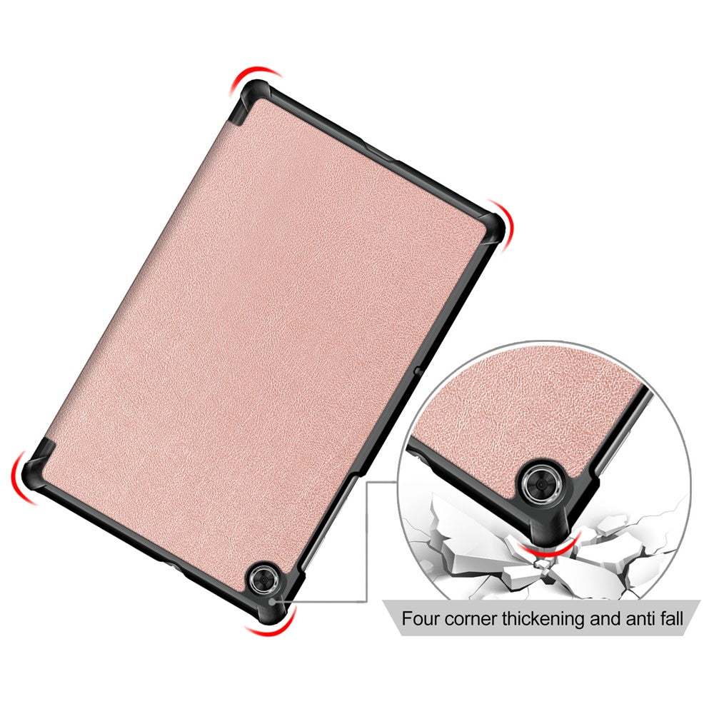 Textured Leather Tri-fold Stand Case Auto-Wake/Sleep Smart Tablet Cover Ultra Slim for Lenovo Smart Tab M10 FHD Plus/Tab M10 Plus TB-X606F - Rose Gold