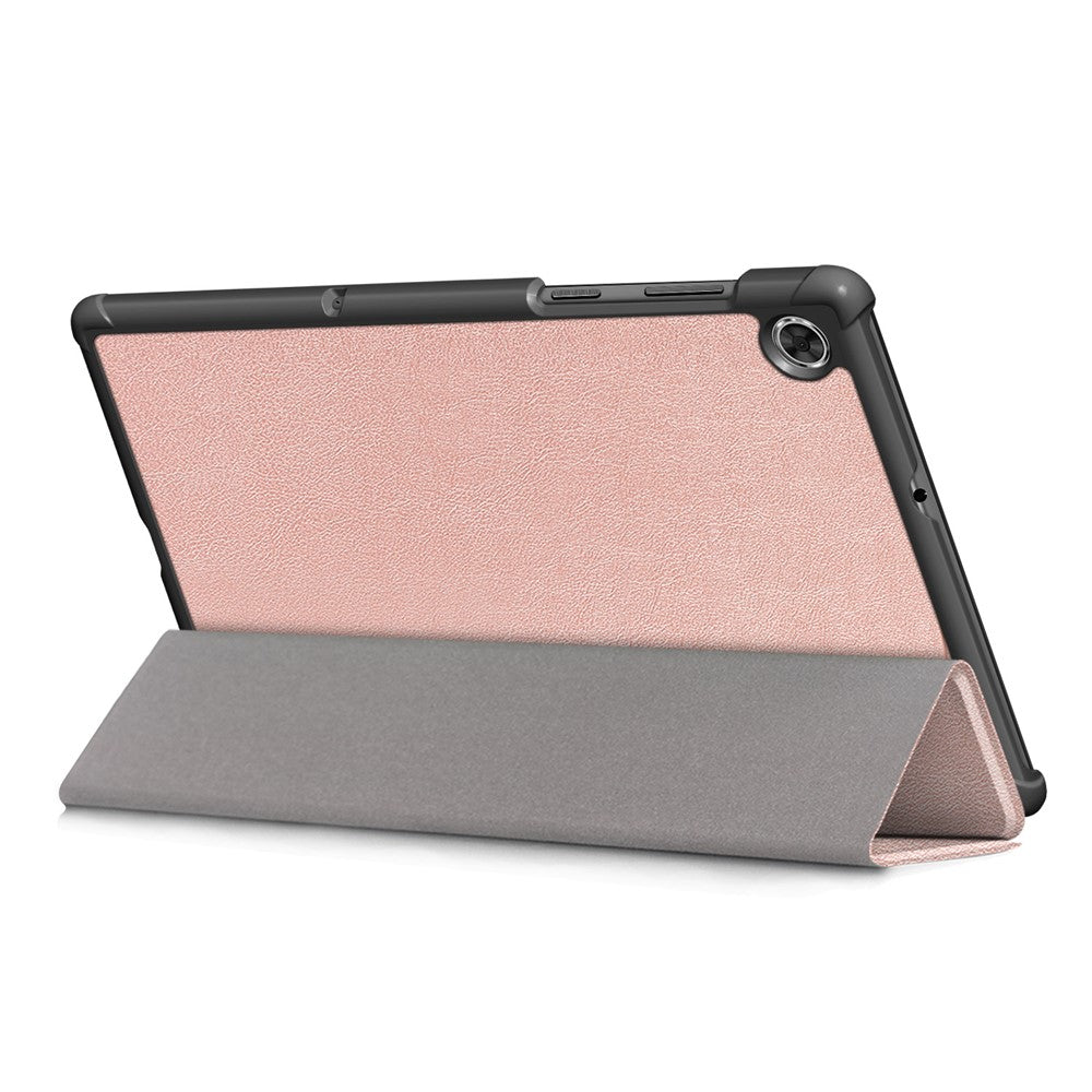 Textured Leather Tri-fold Stand Case Auto-Wake/Sleep Smart Tablet Cover Ultra Slim for Lenovo Smart Tab M10 FHD Plus/Tab M10 Plus TB-X606F - Rose Gold