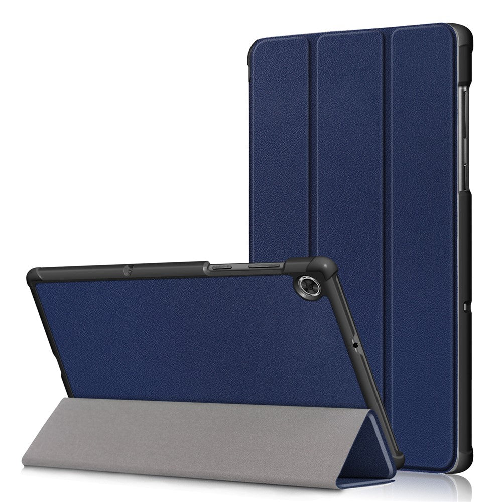 Textured Leather Tri-fold Stand Case Auto-Wake/Sleep Smart Tablet Cover Ultra Slim for Lenovo Smart Tab M10 FHD Plus/Tab M10 Plus TB-X606F - Blue