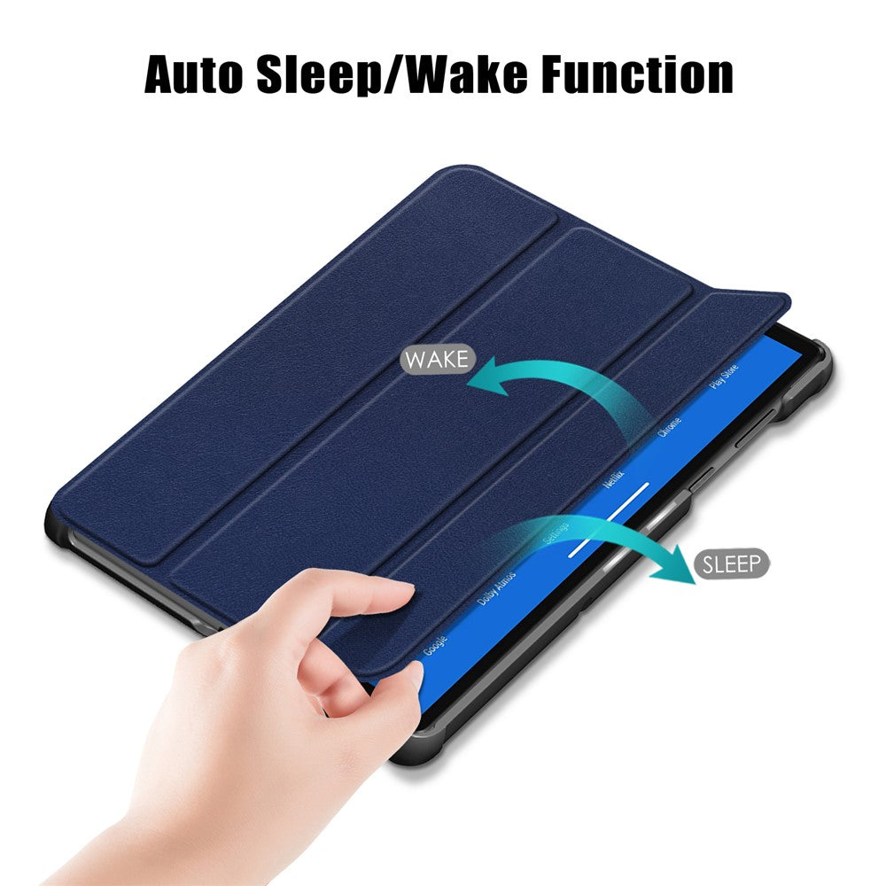 Textured Leather Tri-fold Stand Case Auto-Wake/Sleep Smart Tablet Cover Ultra Slim for Lenovo Smart Tab M10 FHD Plus/Tab M10 Plus TB-X606F - Blue