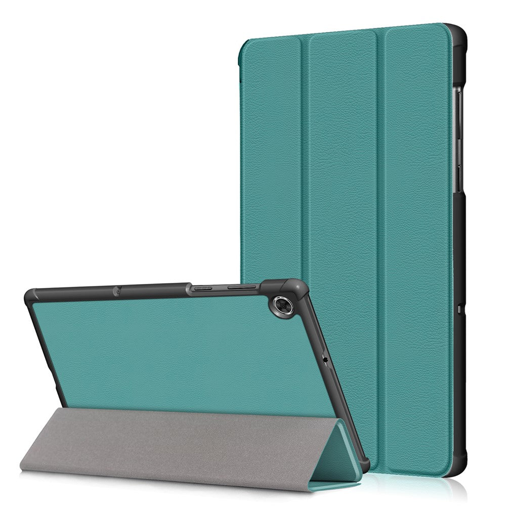 Textured Leather Tri-fold Stand Case Auto-Wake/Sleep Smart Tablet Cover Ultra Slim for Lenovo Smart Tab M10 FHD Plus/Tab M10 Plus TB-X606F - Green