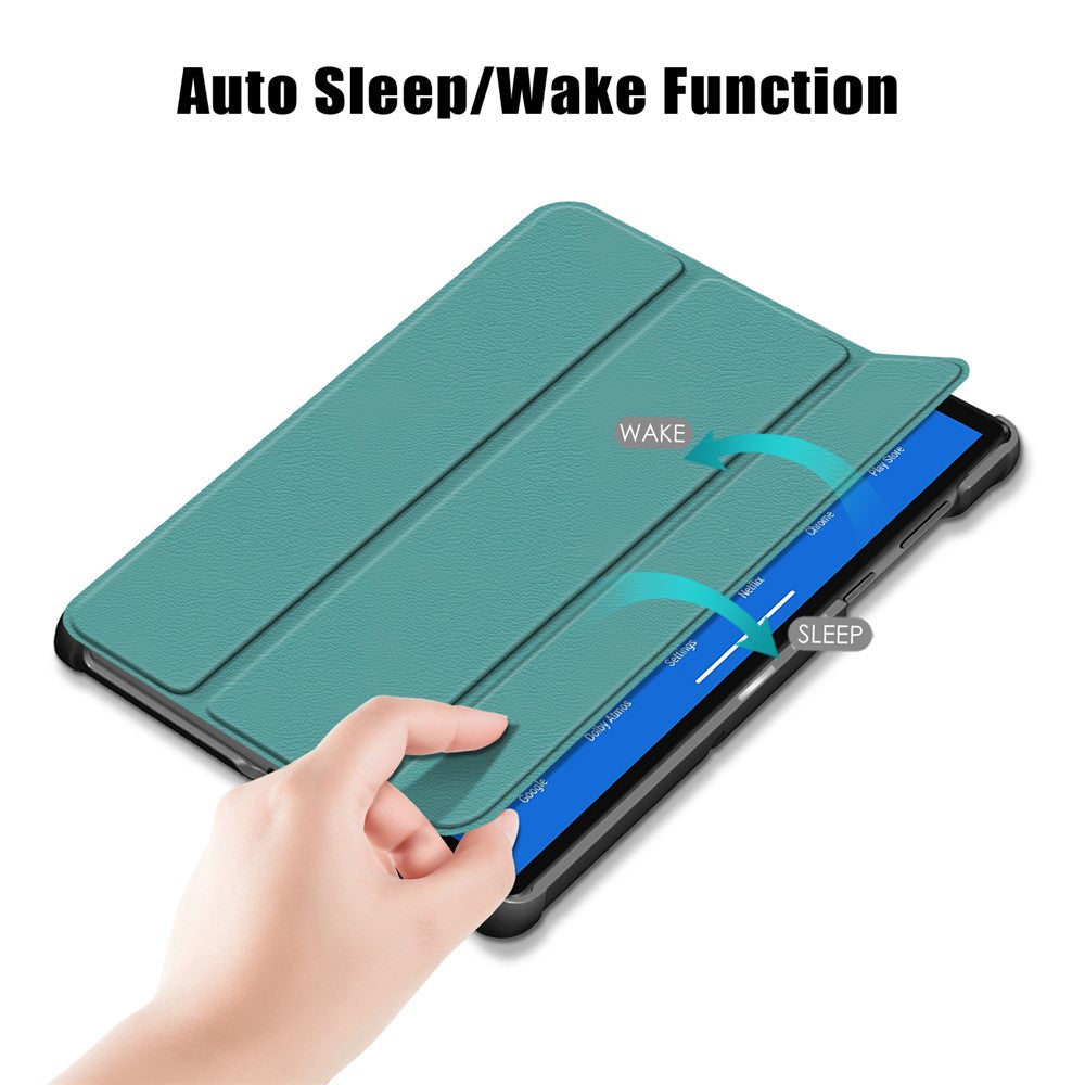 Textured Leather Tri-fold Stand Case Auto-Wake/Sleep Smart Tablet Cover Ultra Slim for Lenovo Smart Tab M10 FHD Plus/Tab M10 Plus TB-X606F - Green
