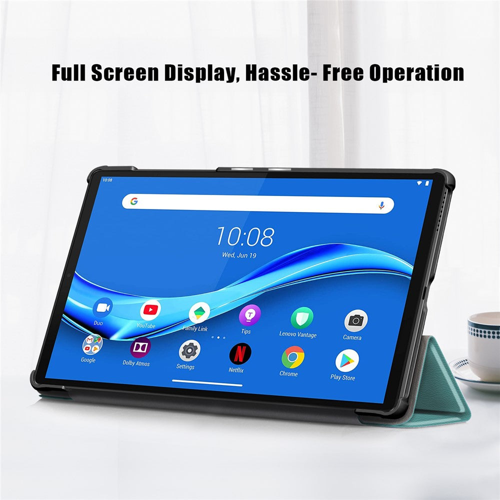 Textured Leather Tri-fold Stand Case Auto-Wake/Sleep Smart Tablet Cover Ultra Slim for Lenovo Smart Tab M10 FHD Plus/Tab M10 Plus TB-X606F - Green