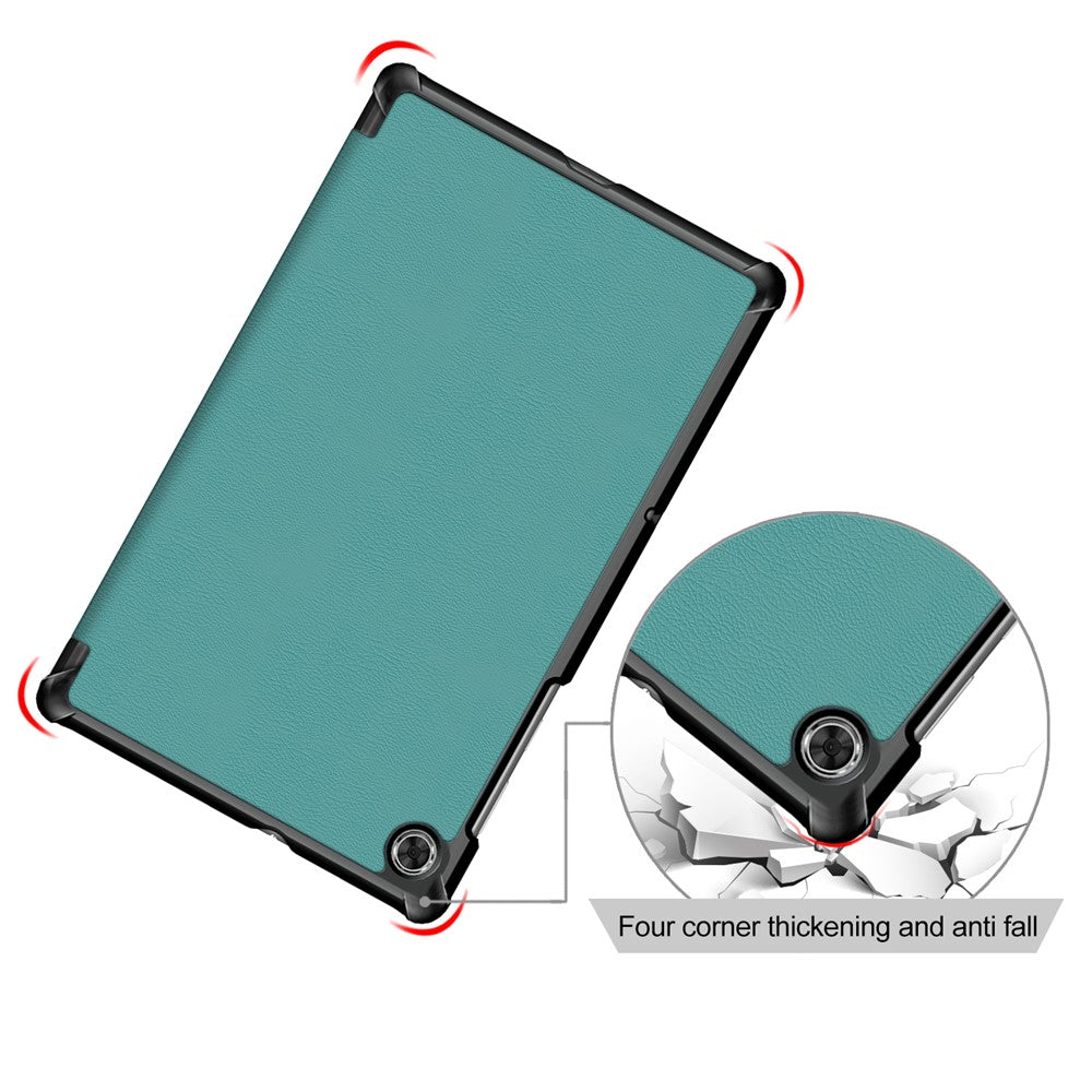 Textured Leather Tri-fold Stand Case Auto-Wake/Sleep Smart Tablet Cover Ultra Slim for Lenovo Smart Tab M10 FHD Plus/Tab M10 Plus TB-X606F - Green