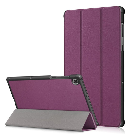 Textured Leather Tri-fold Stand Case Auto-Wake/Sleep Smart Tablet Cover Ultra Slim for Lenovo Smart Tab M10 FHD Plus/Tab M10 Plus TB-X606F - Purple
