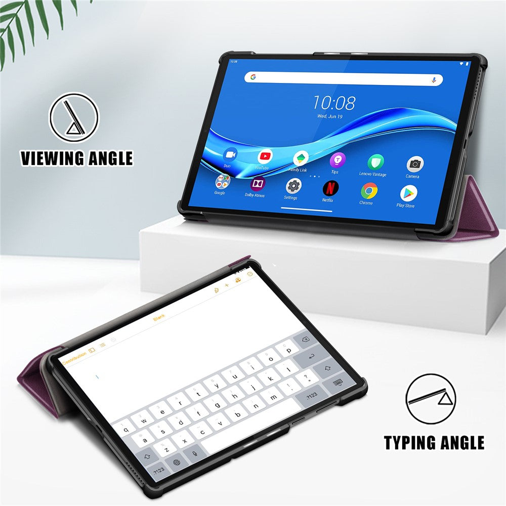 Textured Leather Tri-fold Stand Case Auto-Wake/Sleep Smart Tablet Cover Ultra Slim for Lenovo Smart Tab M10 FHD Plus/Tab M10 Plus TB-X606F - Purple