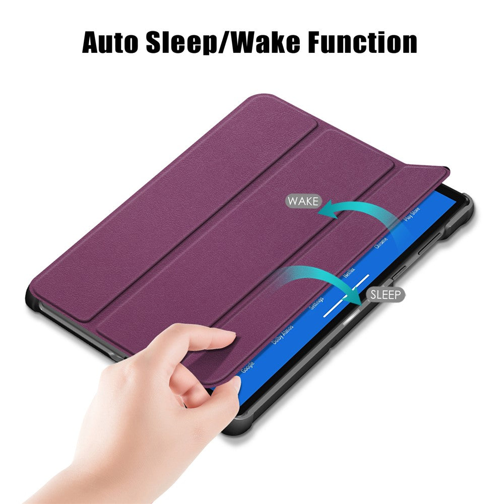 Textured Leather Tri-fold Stand Case Auto-Wake/Sleep Smart Tablet Cover Ultra Slim for Lenovo Smart Tab M10 FHD Plus/Tab M10 Plus TB-X606F - Purple