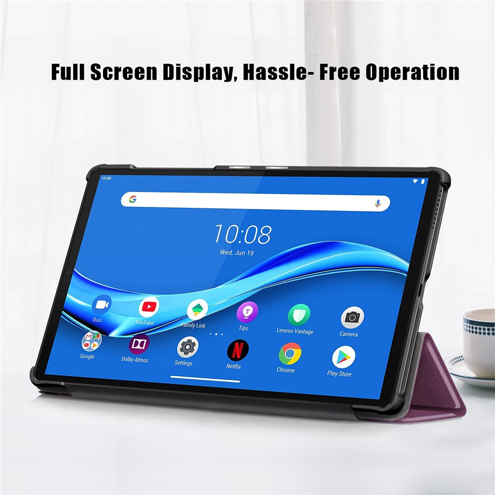 Textured Leather Tri-fold Stand Case Auto-Wake/Sleep Smart Tablet Cover Ultra Slim for Lenovo Smart Tab M10 FHD Plus/Tab M10 Plus TB-X606F - Purple