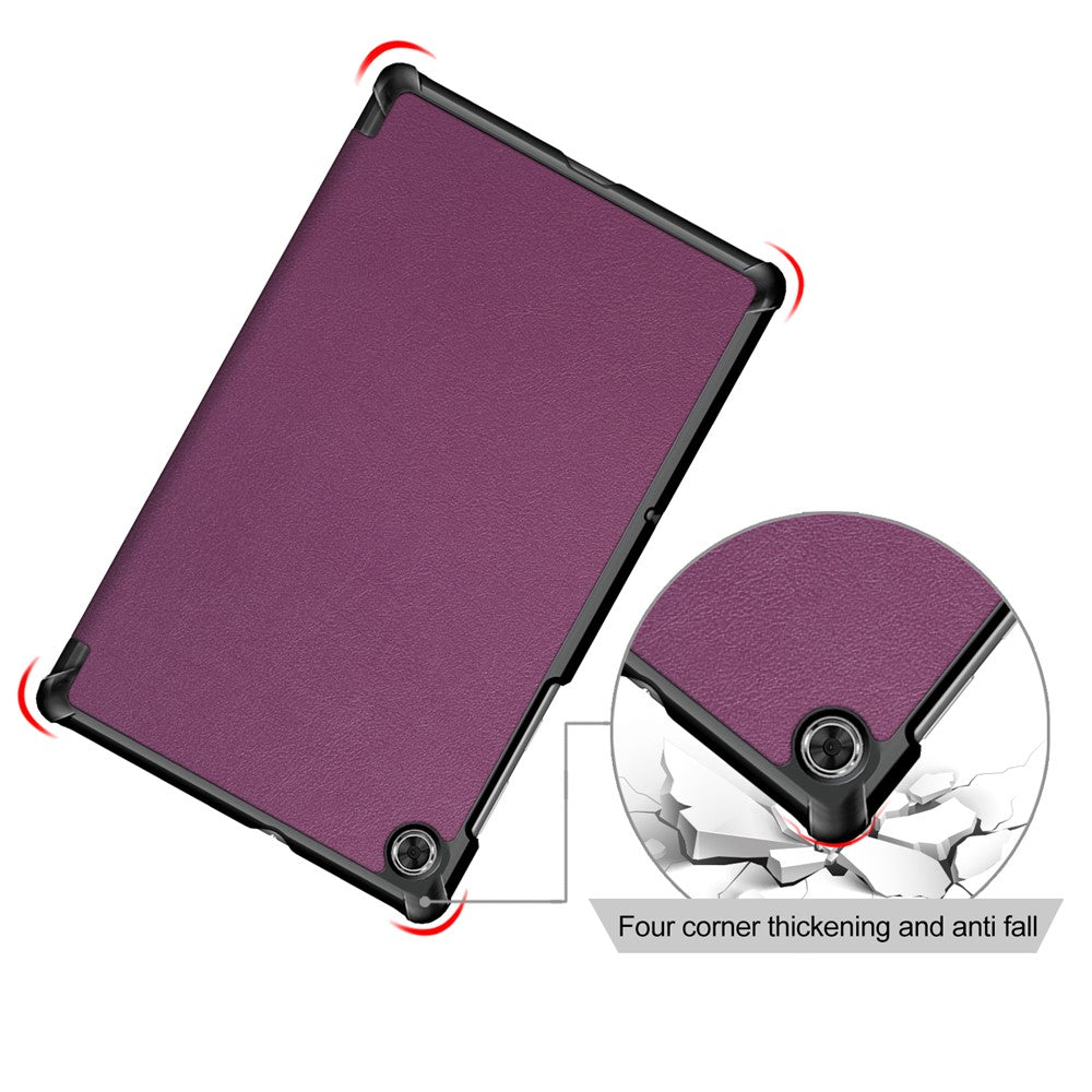 Textured Leather Tri-fold Stand Case Auto-Wake/Sleep Smart Tablet Cover Ultra Slim for Lenovo Smart Tab M10 FHD Plus/Tab M10 Plus TB-X606F - Purple