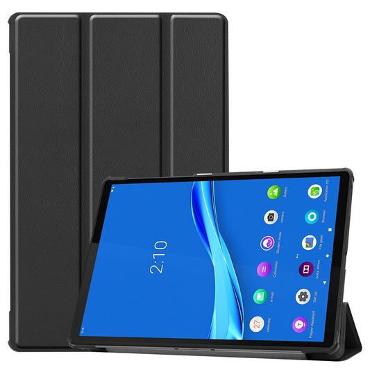 Tri-fold Leather Stand Case Textured PU Leather + PC Full Protective Tablet Case for Lenovo Tab M10 Plus TB-X606F - Black