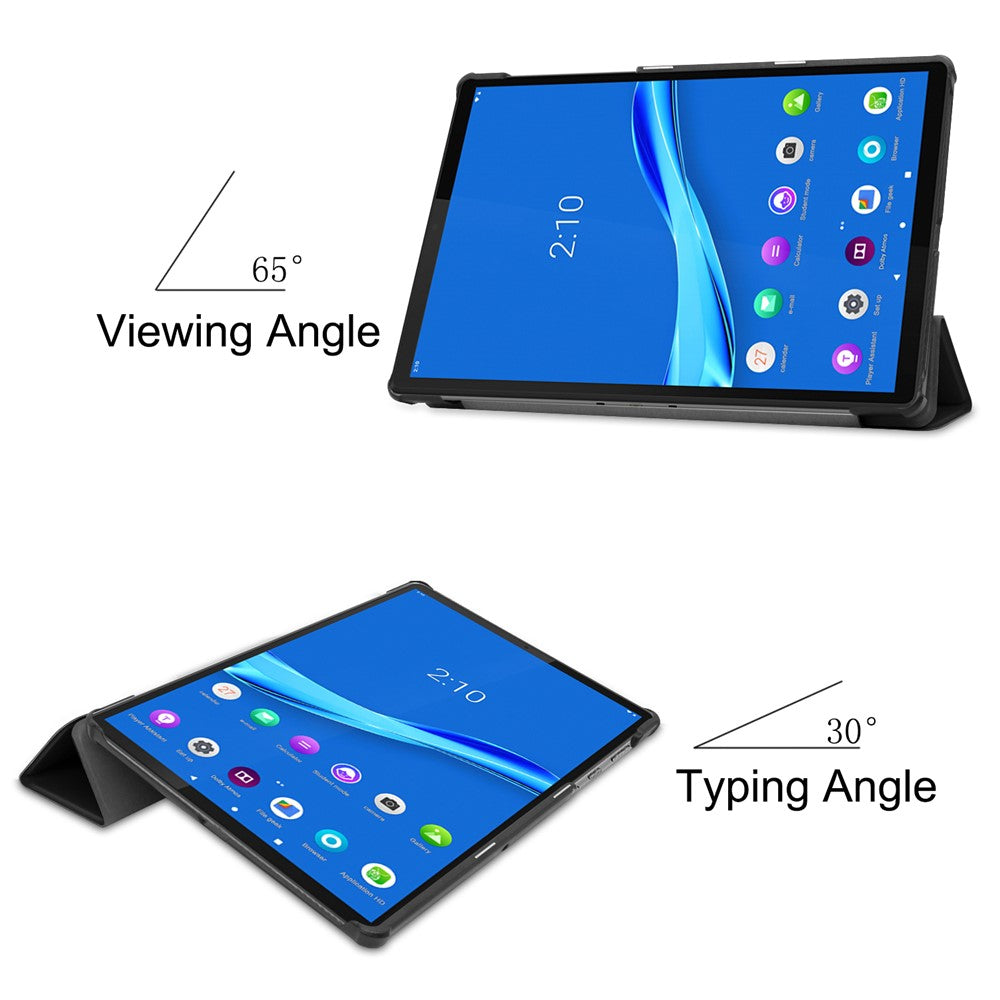 Tri-fold Leather Stand Case Textured PU Leather + PC Full Protective Tablet Case for Lenovo Tab M10 Plus TB-X606F - Black