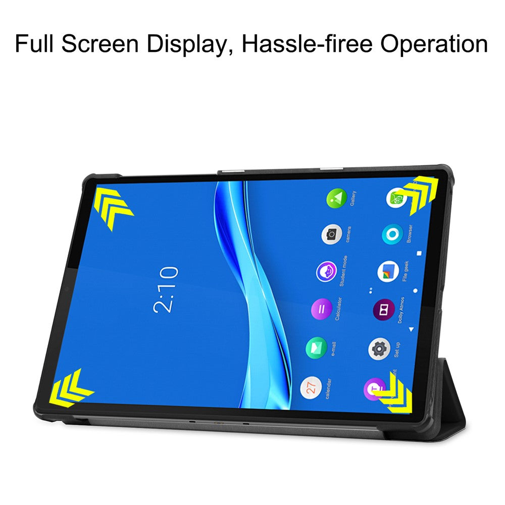 Tri-fold Leather Stand Case Textured PU Leather + PC Full Protective Tablet Case for Lenovo Tab M10 Plus TB-X606F - Black