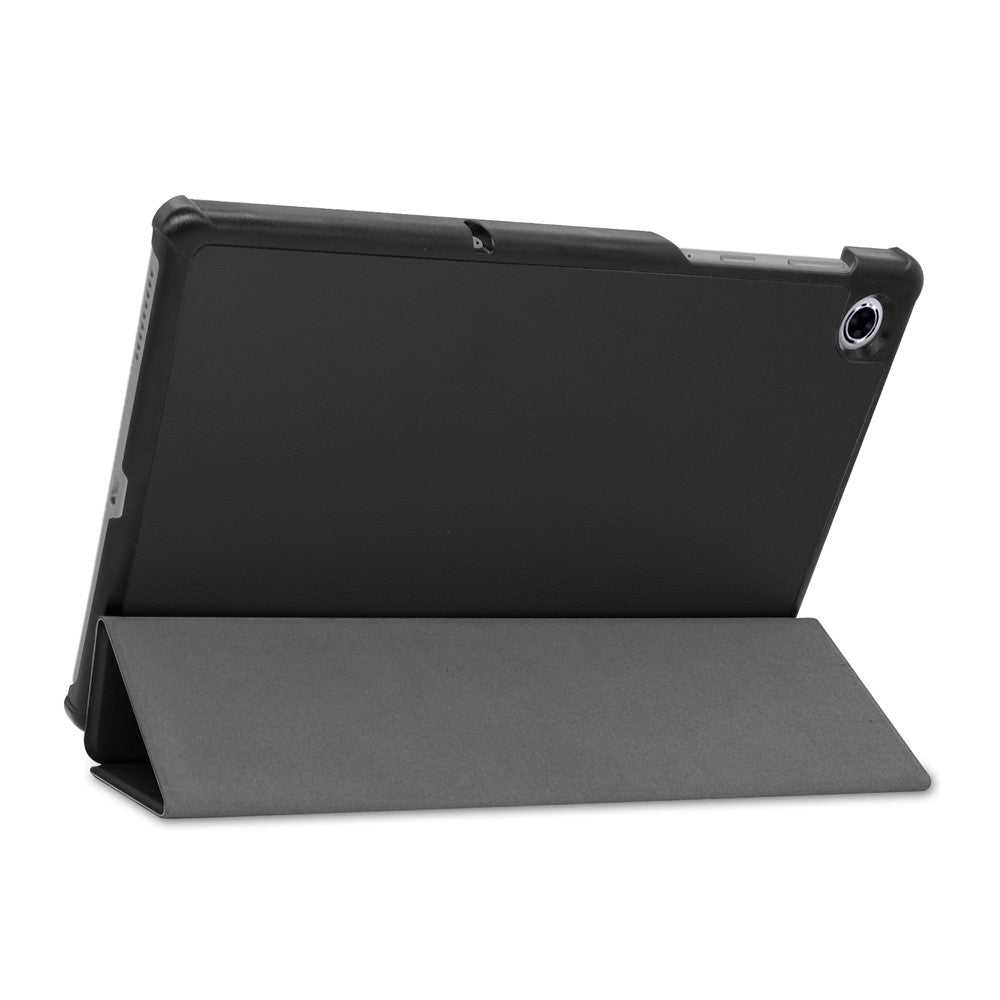 Tri-fold Leather Stand Case Textured PU Leather + PC Full Protective Tablet Case for Lenovo Tab M10 Plus TB-X606F - Black