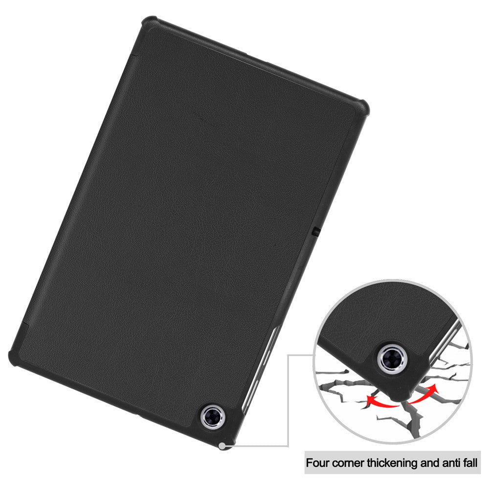 Tri-fold Leather Stand Case Textured PU Leather + PC Full Protective Tablet Case for Lenovo Tab M10 Plus TB-X606F - Black