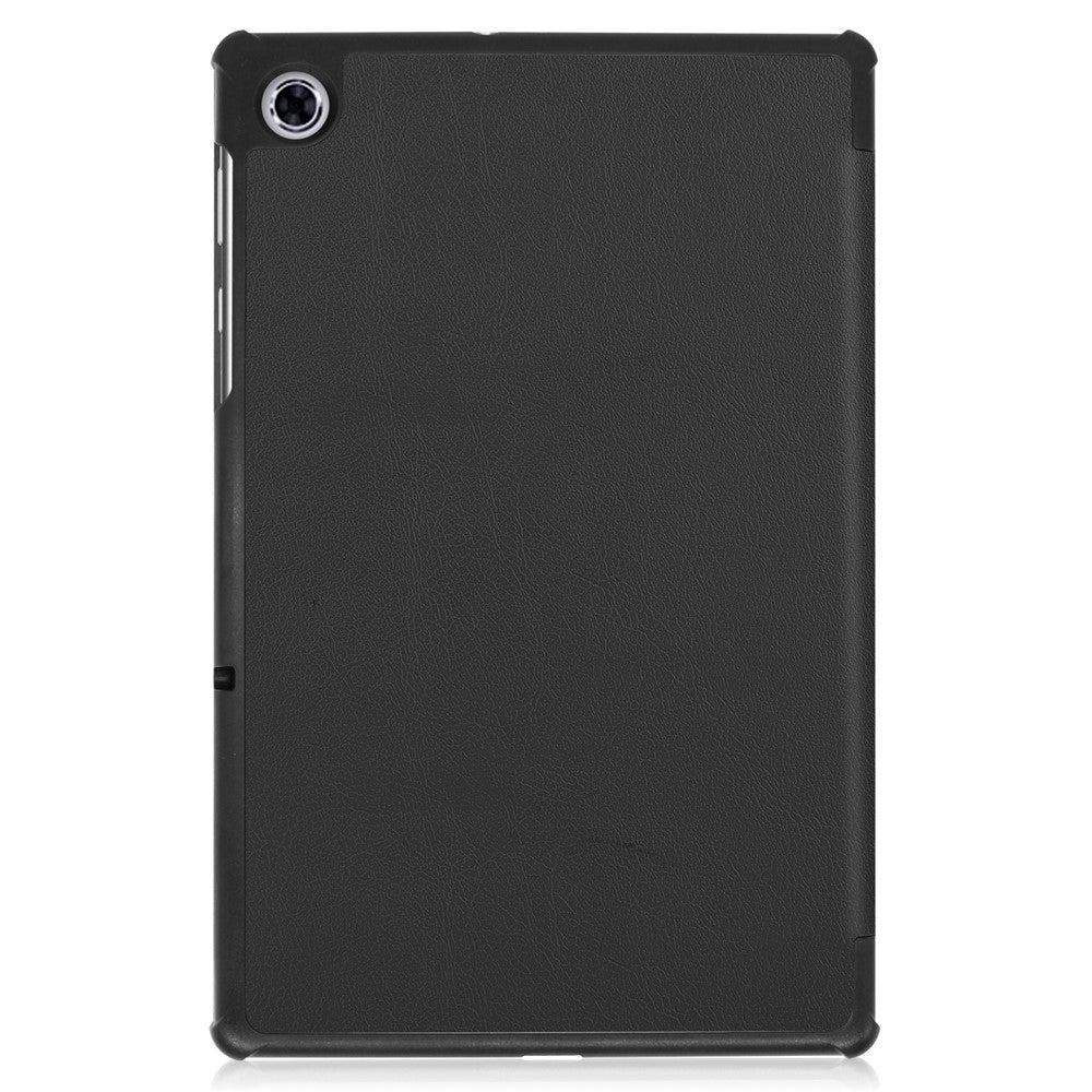 Tri-fold Leather Stand Case Textured PU Leather + PC Full Protective Tablet Case for Lenovo Tab M10 Plus TB-X606F - Black