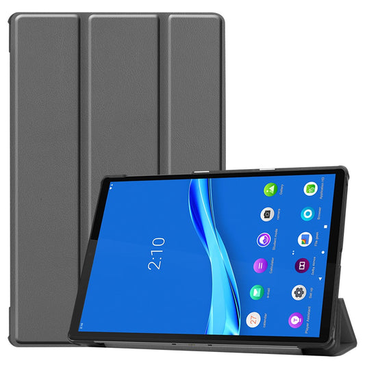 Tri-fold Leather Stand Case Textured PU Leather + PC Full Protective Tablet Case for Lenovo Tab M10 Plus TB-X606F - Grey