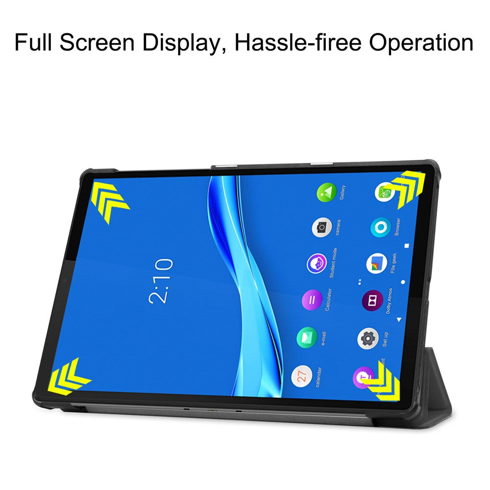 Tri-fold Leather Stand Case Textured PU Leather + PC Full Protective Tablet Case for Lenovo Tab M10 Plus TB-X606F - Grey