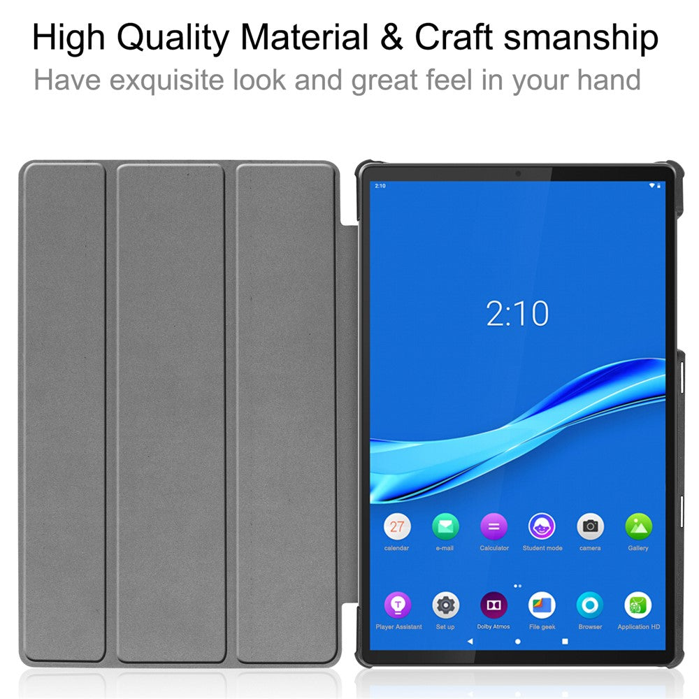 Tri-fold Leather Stand Case Textured PU Leather + PC Full Protective Tablet Case for Lenovo Tab M10 Plus TB-X606F - Grey