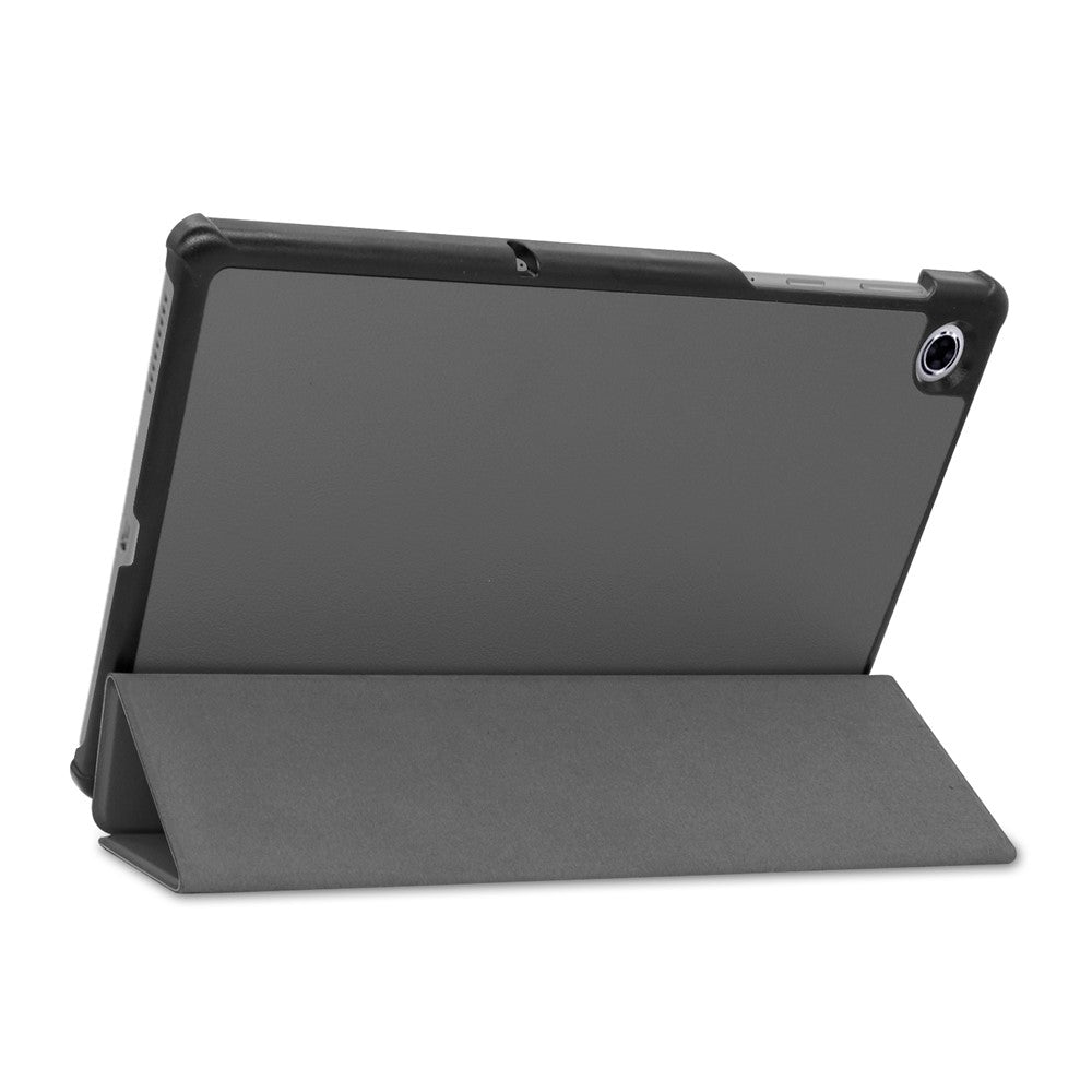 Tri-fold Leather Stand Case Textured PU Leather + PC Full Protective Tablet Case for Lenovo Tab M10 Plus TB-X606F - Grey