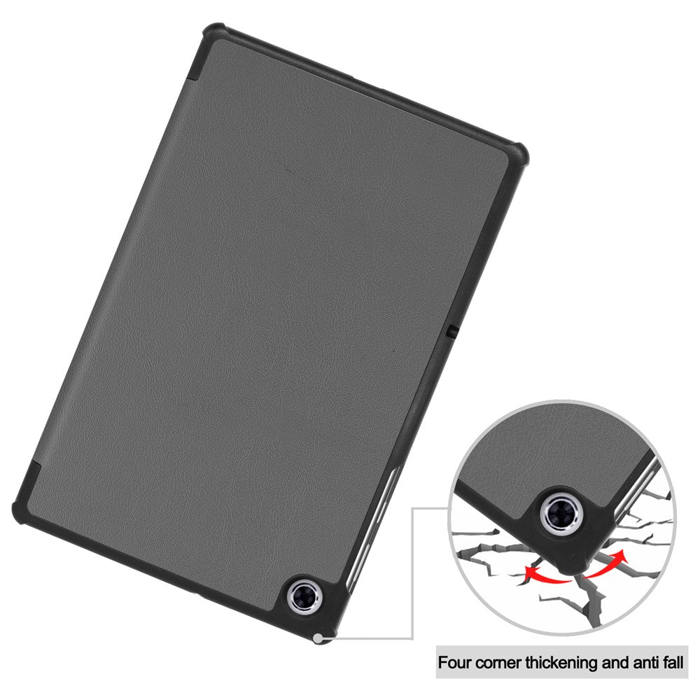 Tri-fold Leather Stand Case Textured PU Leather + PC Full Protective Tablet Case for Lenovo Tab M10 Plus TB-X606F - Grey